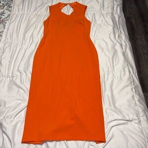 New! Polo Ralph Lauren Size 8 Midi Sheath Dress Open Back Orange